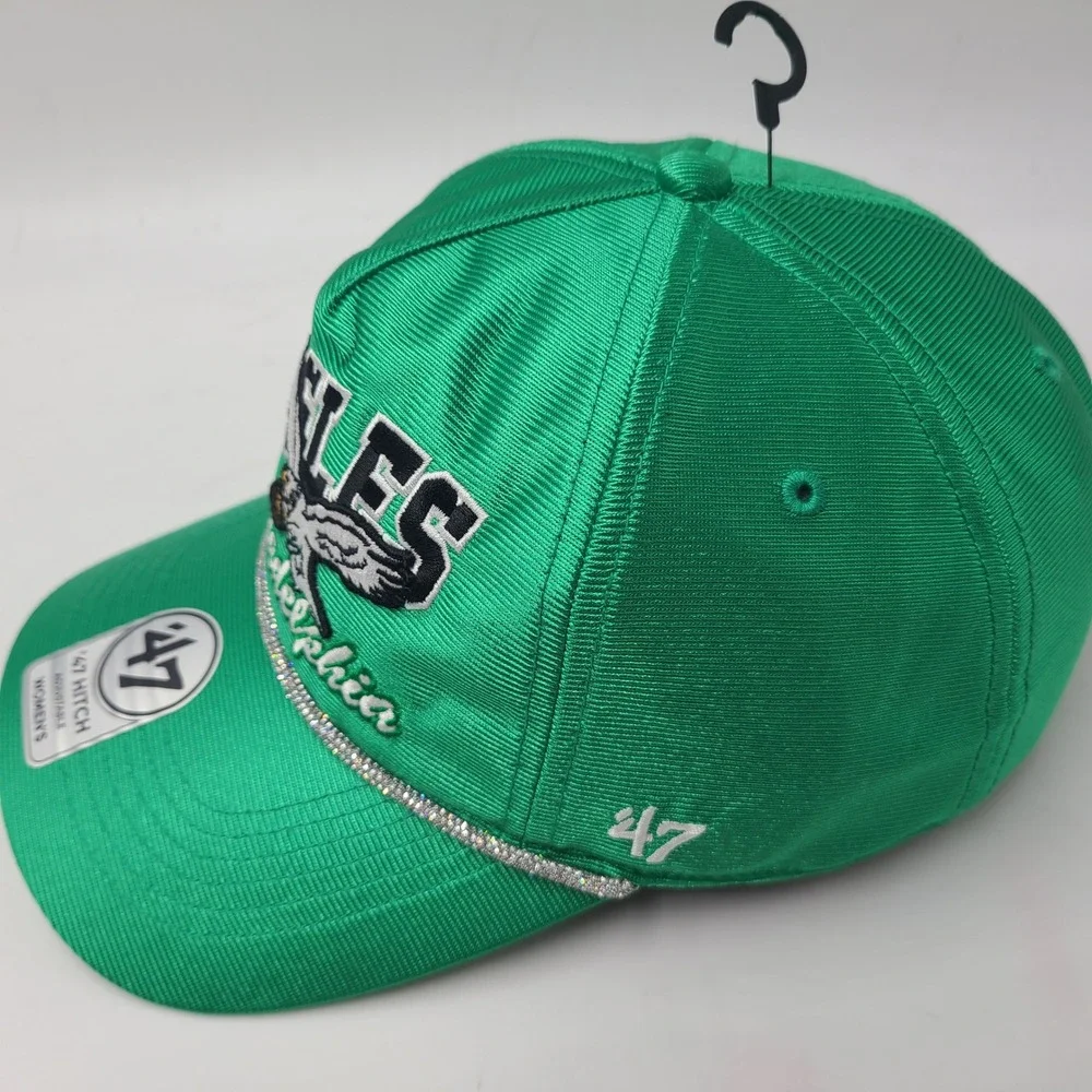 Women Philadelphia Eagles Hat Snapback 47 Brand Hitch Green NFL Glitter Rope‎